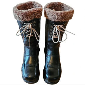 Saute Mouton Colombe Women's Leather Zipper Fall Winter Combat Boots Black Sz 36